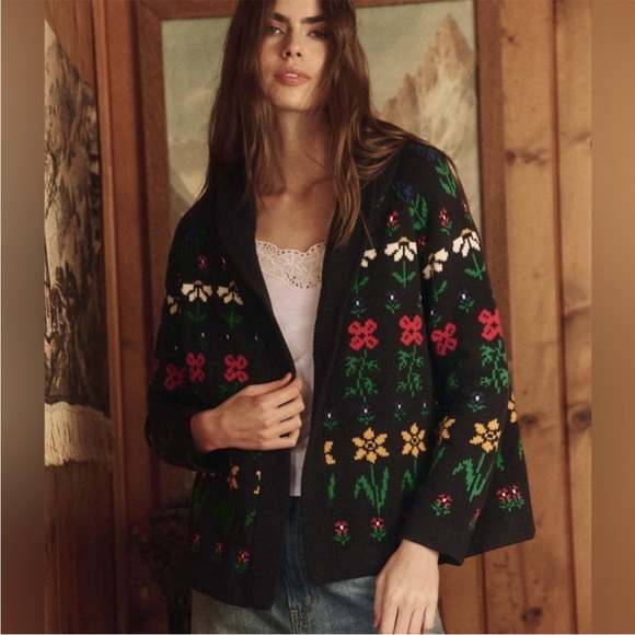 The Great. Garden Lodge Cardigan Sweater in Navy Floral. Size 1. - Picture 1 of 9